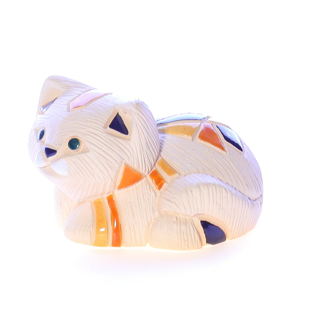 Artesania Rinconada Vintage Ceramic Cat Signed Figurine Calico Kitten 1970 2.5" - Image 2