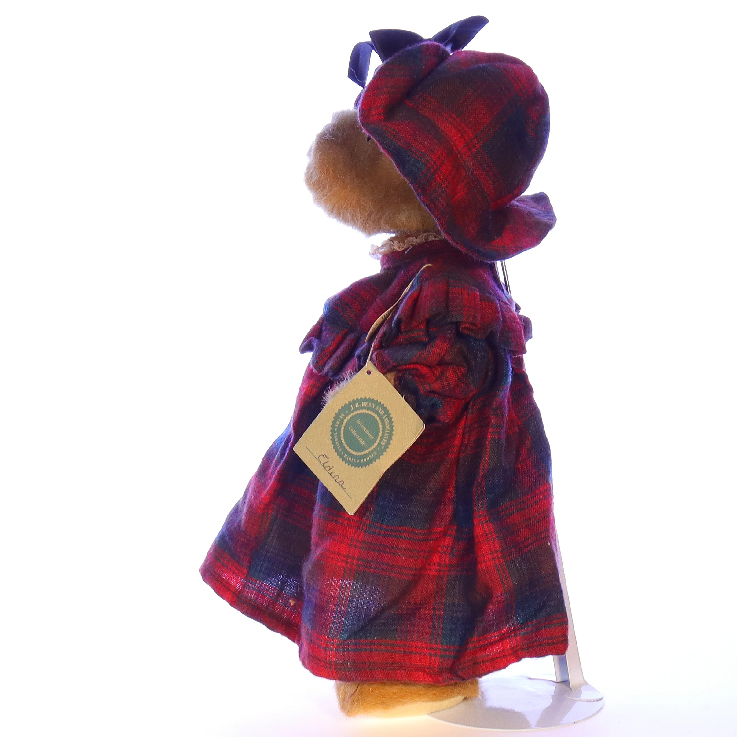 Boyds Bears Collection Plush with Tags Plaid Hat Eldora 1985 14" - Image 3