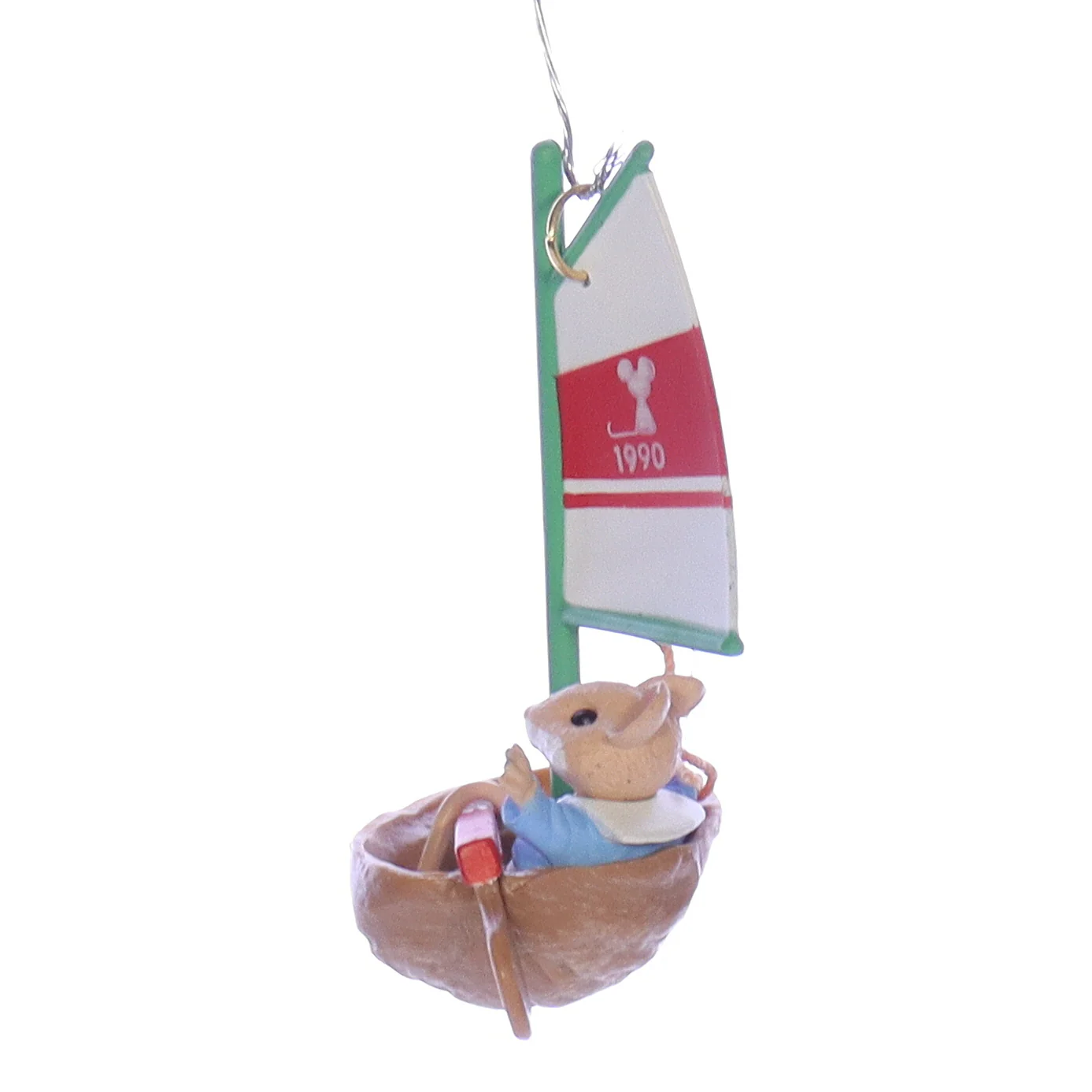 Hallmark Vintage Resin Christmas Ornament mouseboat Mouse Boat 1990 3.25"