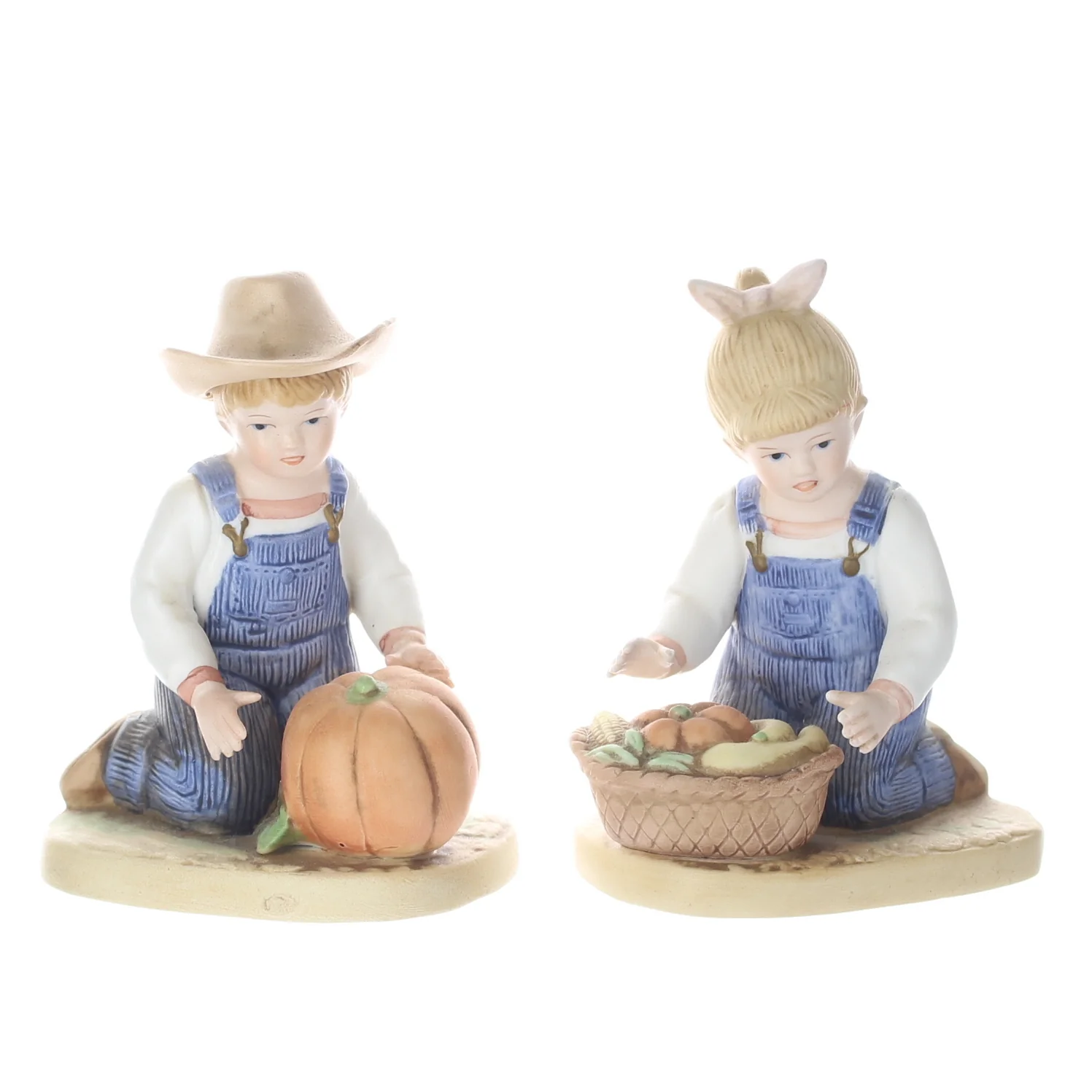 Homco Denim Days Vintage 1985 Porcelain Figurine Harvest Helpers 1518