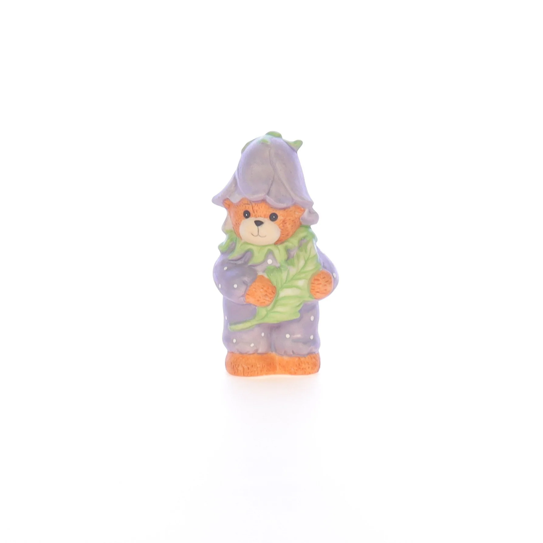 Lucy and Me Vintage 1969 Porcelain Figurine Bear with Purple Flower Costume