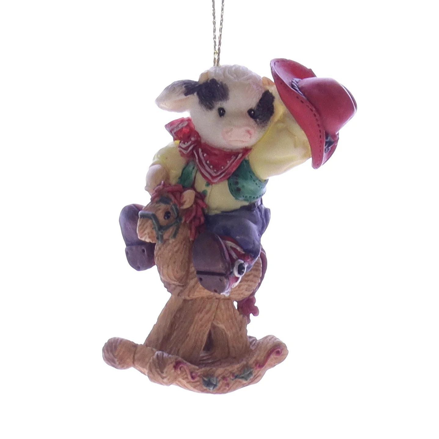 Marys Moo Moos Vintage Resin Christmas Ornament 185531L Cowboy Rocking Horse 3"