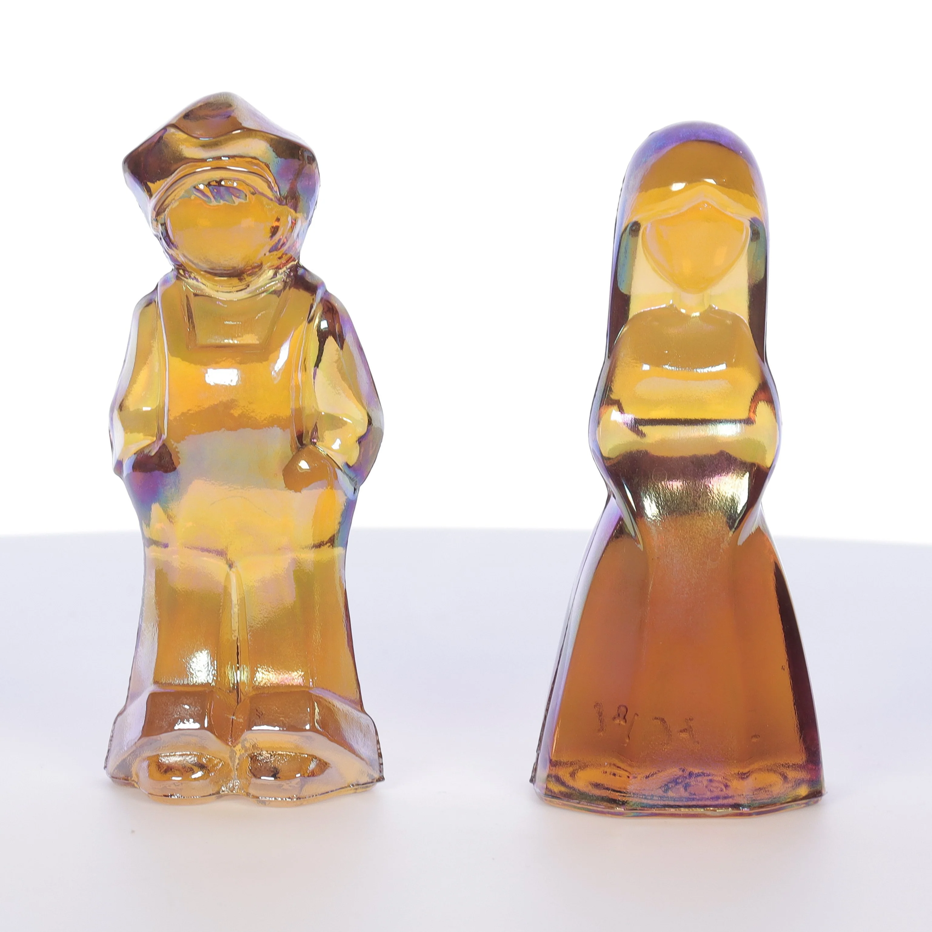 Mosser Glass Vintage 1980s 4 Inch Glass Figurines Josh Jenny Marigold Carnival Glass
