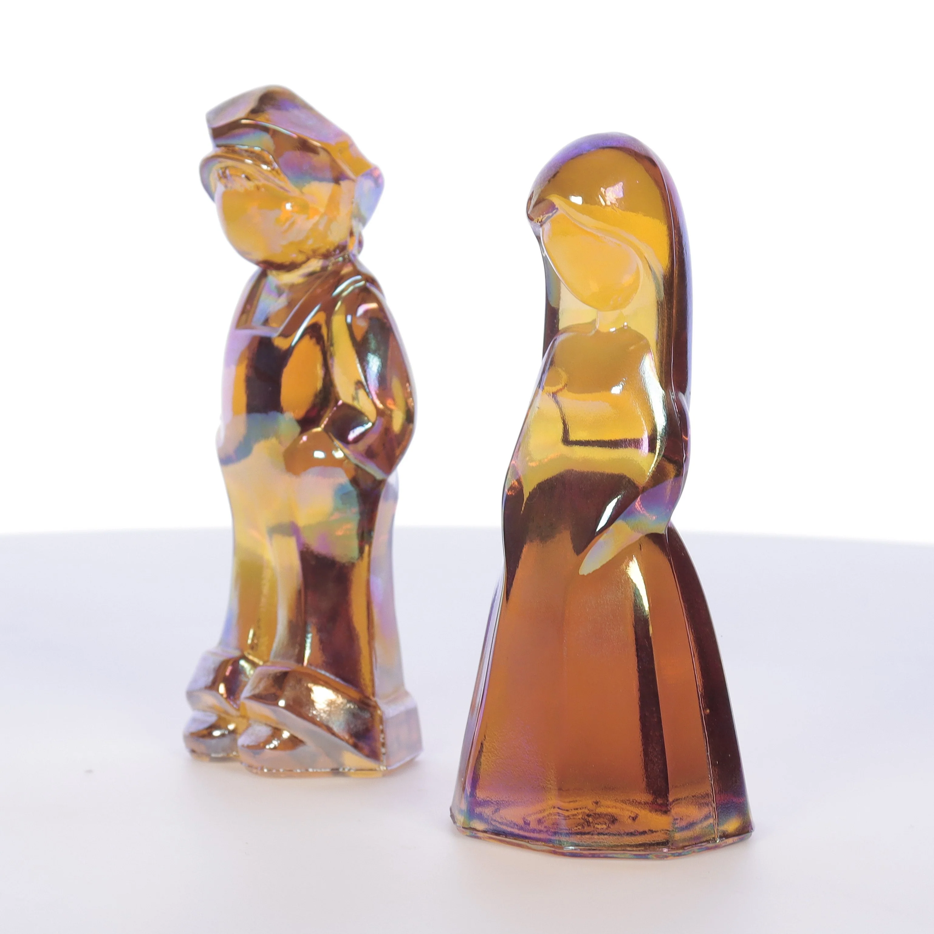 Mosser Glass Vintage 1980s 4 Inch Glass Figurines Josh Jenny Marigold Carnival Glass - Image 2