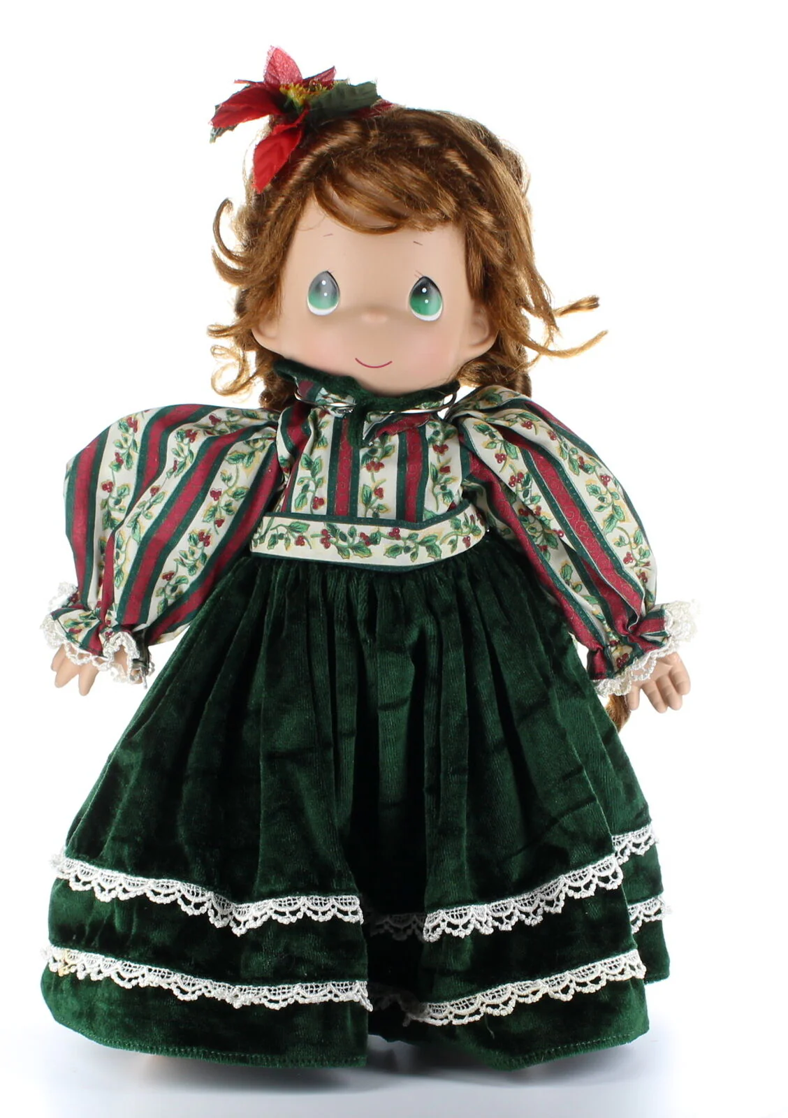 Precious Moments Doll Collection Vinyl Plush Doll Christmas Dress Poinsettia Bow