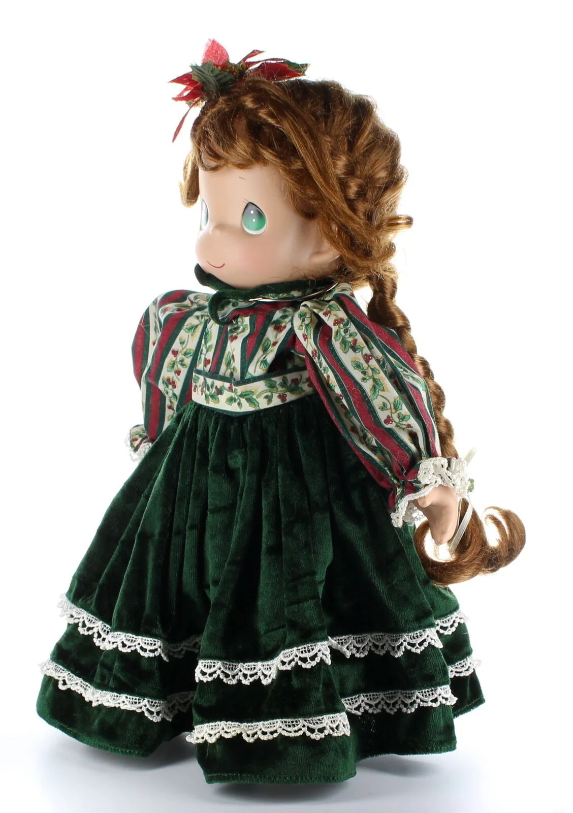 Precious Moments Doll Collection Vinyl Plush Doll Christmas Dress Poinsettia Bow - Image 2