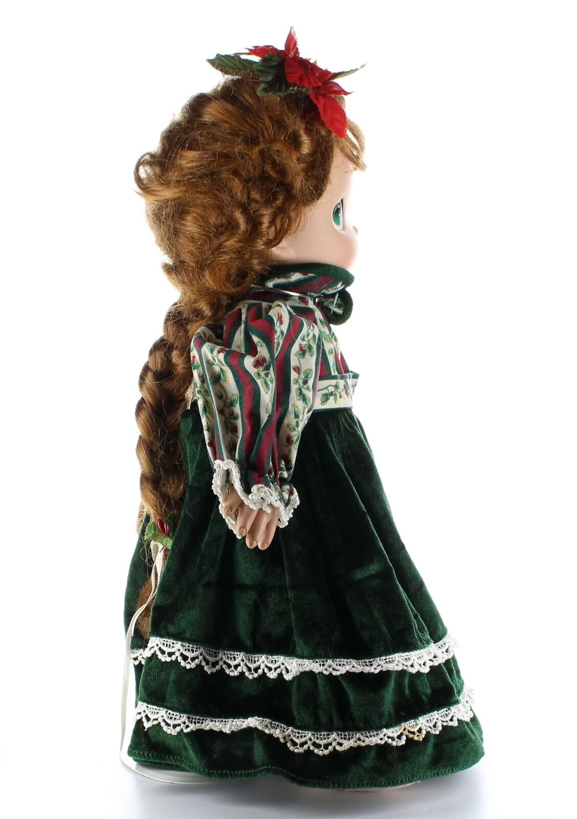 Precious Moments Doll Collection Vinyl Plush Doll Christmas Dress Poinsettia Bow - Image 7