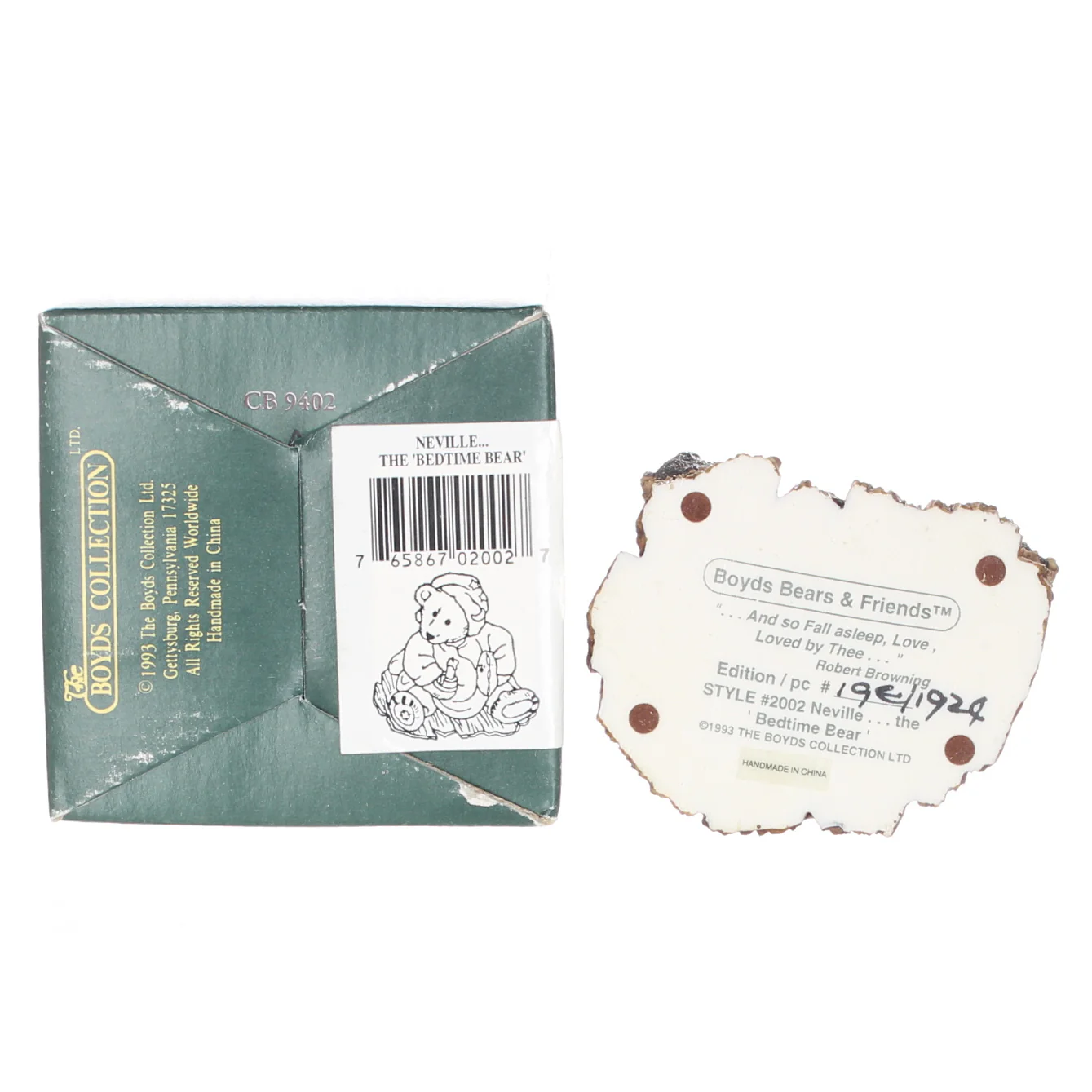 Boyds Bears Resin Figurine in Box Christmas 2002 Neville ... the Bedtime Bear 3" - Image 10