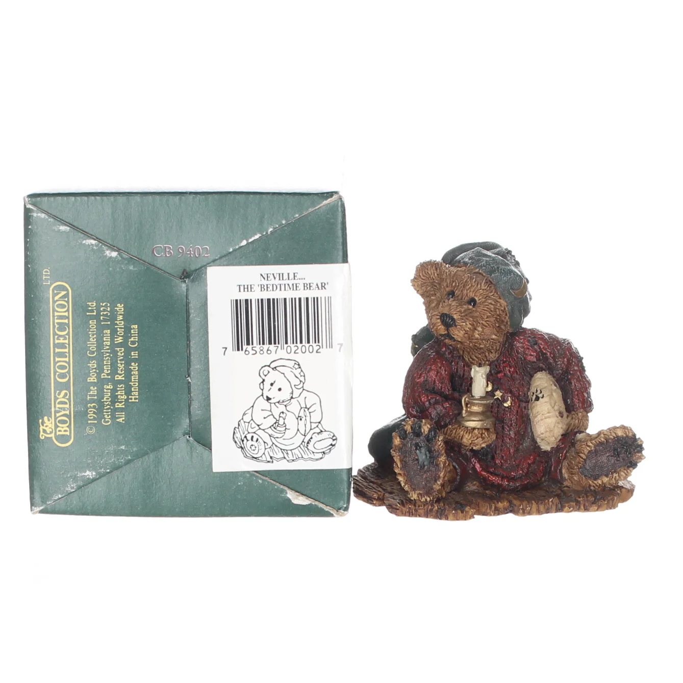 Boyds Bears Resin Figurine in Box Christmas 2002 Neville ... the Bedtime Bear 3" - Image 9
