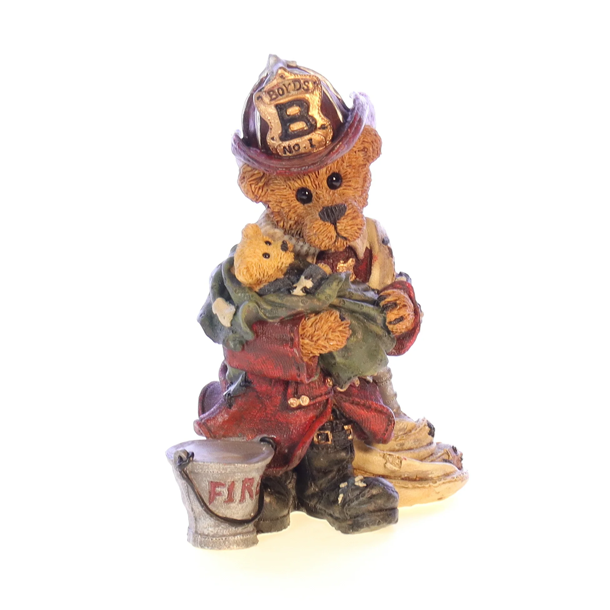Boyds Bears Resin Figurine in Box Fireman 2280 Elliot ... The Hero 1996 4.75" - Image 8